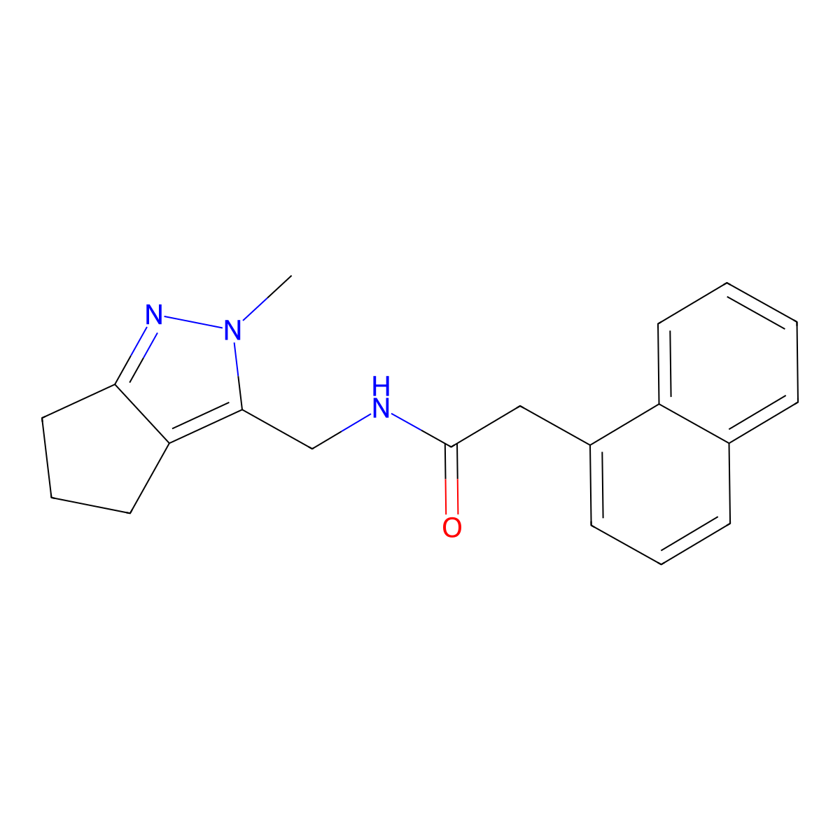 N-((2-methyl-2,4,5,6-tetrahydrocyclopenta[c]pyrazol-3-yl)methyl)-2-(naphthalen-1-yl)acetamide molecular structure, CAS 2034552-35-5