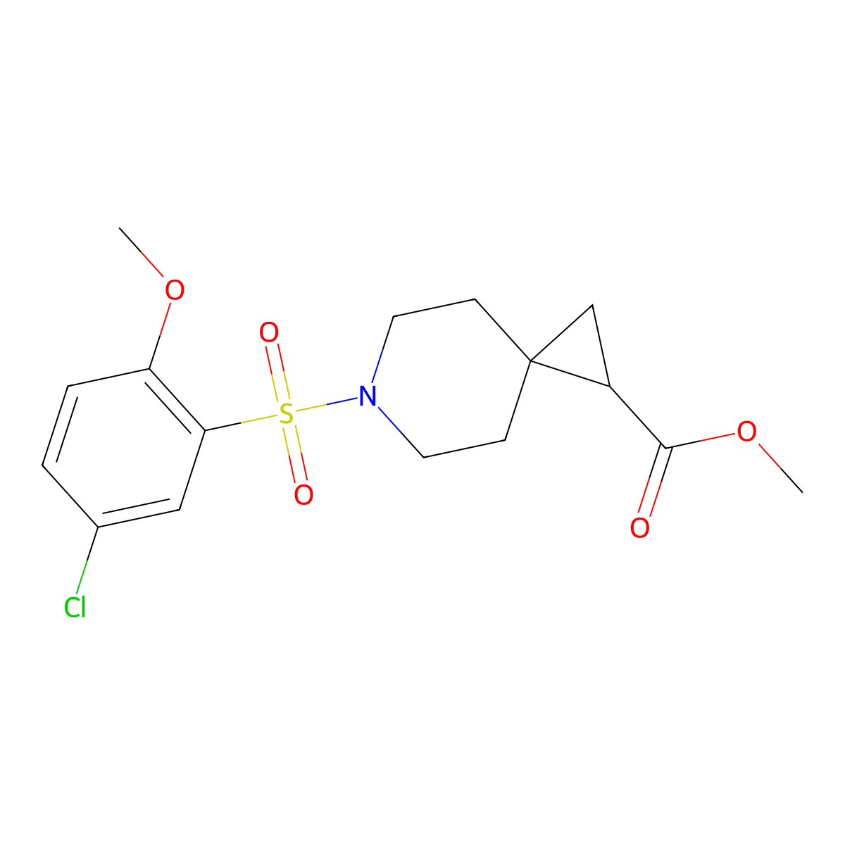 Methyl 6-((5-chloro-2-methoxyphenyl)sulfonyl)-6-azaspiro[2.5]octane-1-carboxylate molecular structure, CAS 2034552-42-4