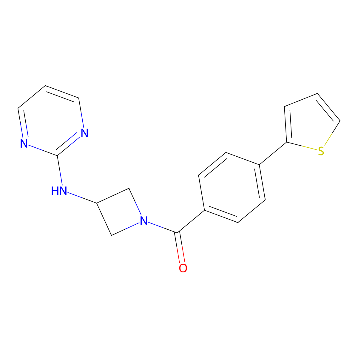 (3-(Pyrimidin-2-ylamino)azetidin-1-yl)(4-(thiophen-2-yl)phenyl)methanone molecular structure, CAS 2034552-55-9