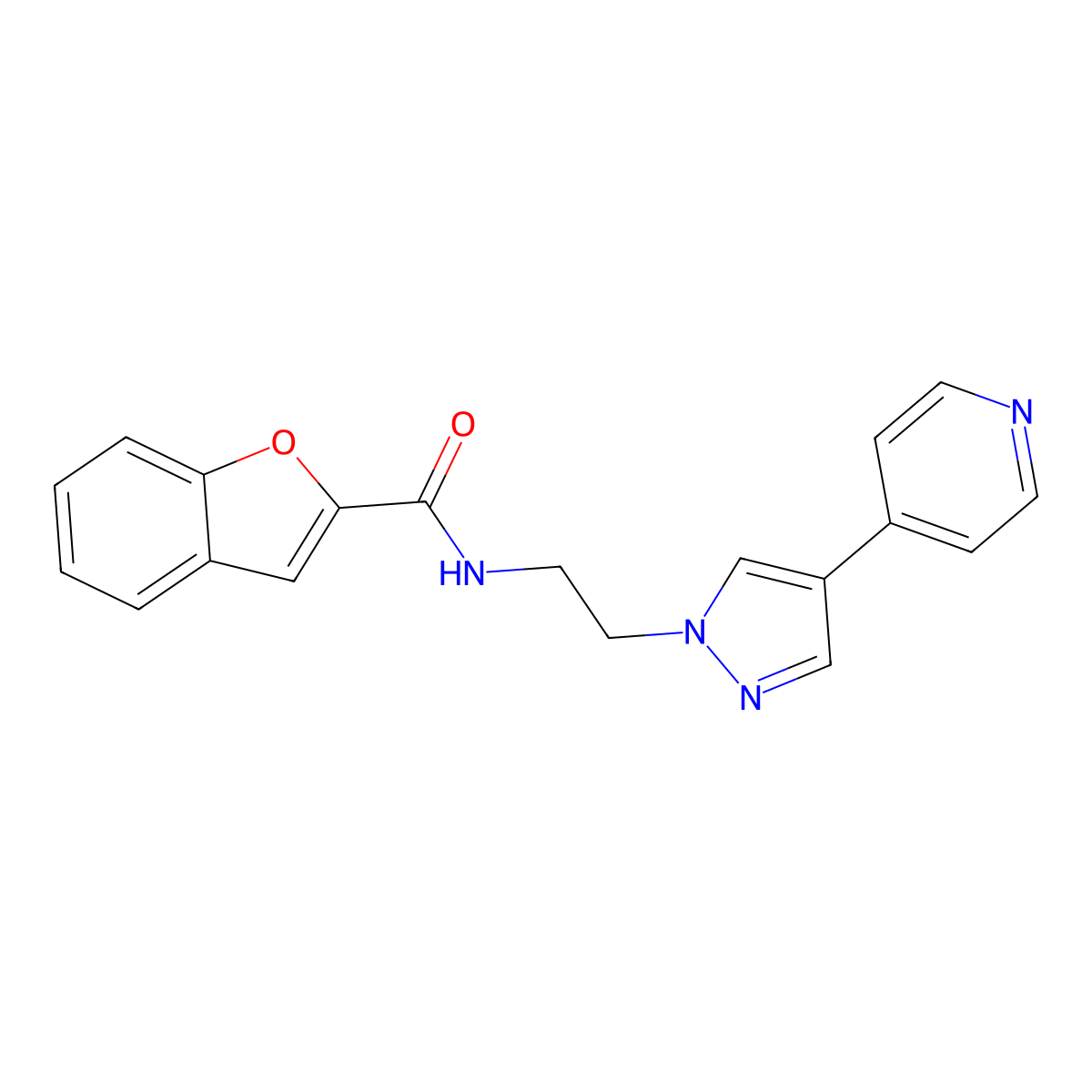 N-{2-[4-(pyridin-4-yl)-1H-pyrazol-1-yl]ethyl}-1-benzofuran-2-carboxamide molecular structure, CAS 2034552-58-2
