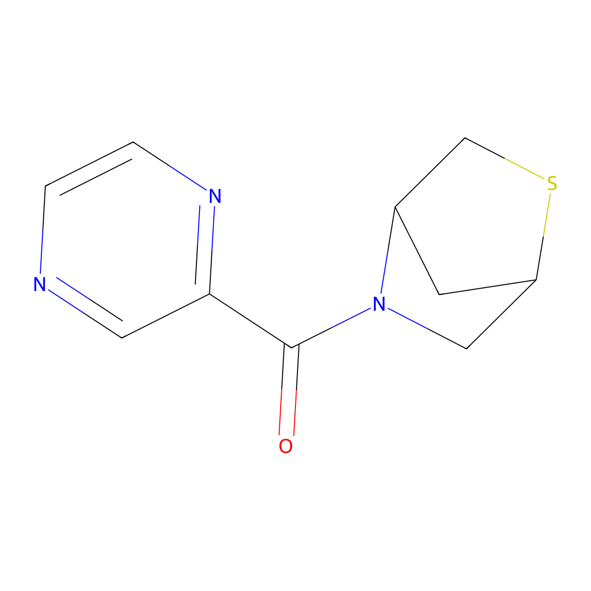 2-Thia-5-azabicyclo[2.2.1]heptan-5-yl(pyrazin-2-yl)methanone molecular structure, CAS 2034552-64-0