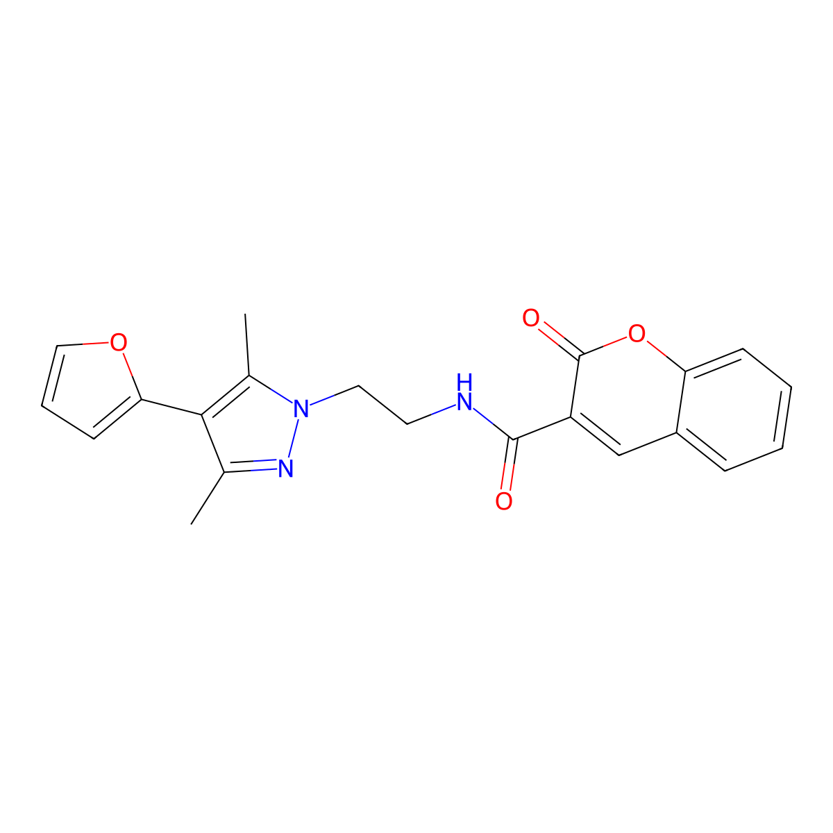 N-(2-(4-(furan-2-yl)-3,5-dimethyl-1H-pyrazol-1-yl)ethyl)-2-oxo-2H-chromene-3-carboxamide molecular structure, CAS 2034552-65-1