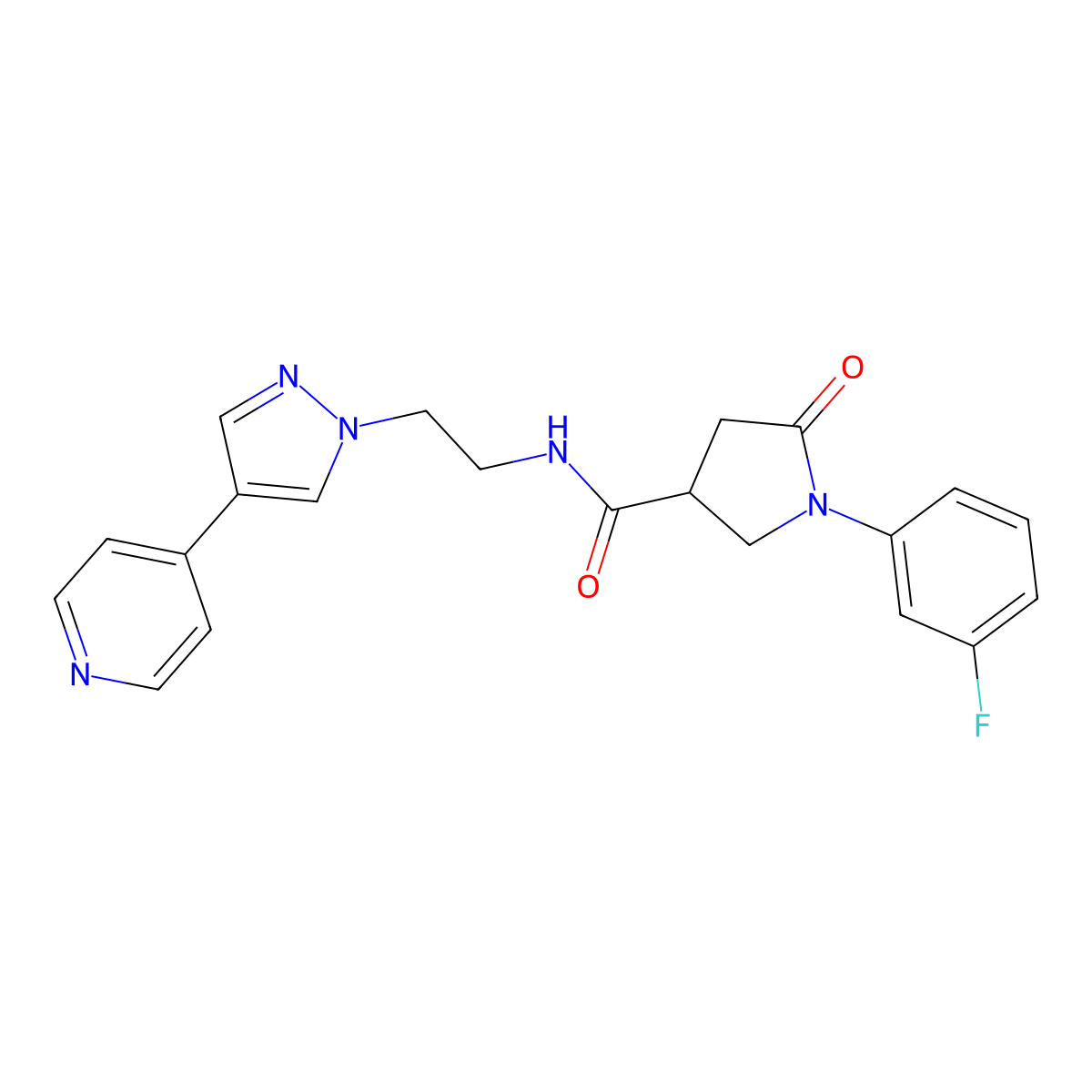 1-(3-fluorophenyl)-5-oxo-N-{2-[4-(pyridin-4-yl)-1H-pyrazol-1-yl]ethyl}pyrrolidine-3-carboxamide molecular structure, CAS 2034552-68-4
