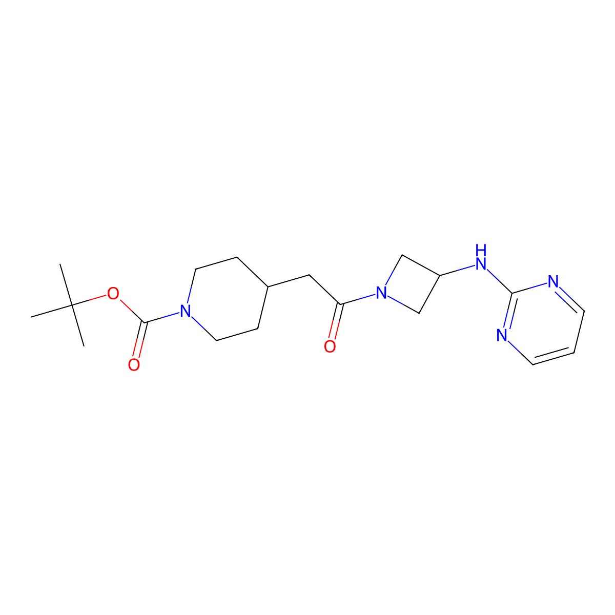 Tert-butyl 4-(2-oxo-2-(3-(pyrimidin-2-ylamino)azetidin-1-yl)ethyl)piperidine-1-carboxylate molecular structure, CAS 2034552-71-9
