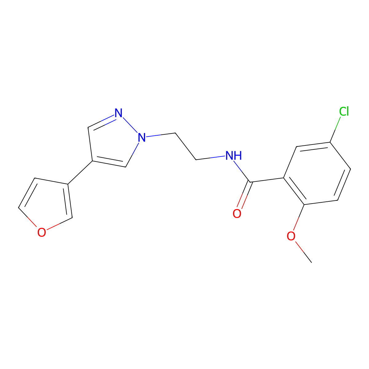 5-chloro-N-{2-[4-(furan-3-yl)-1H-pyrazol-1-yl]ethyl}-2-methoxybenzamide molecular structure, CAS 2034552-73-1