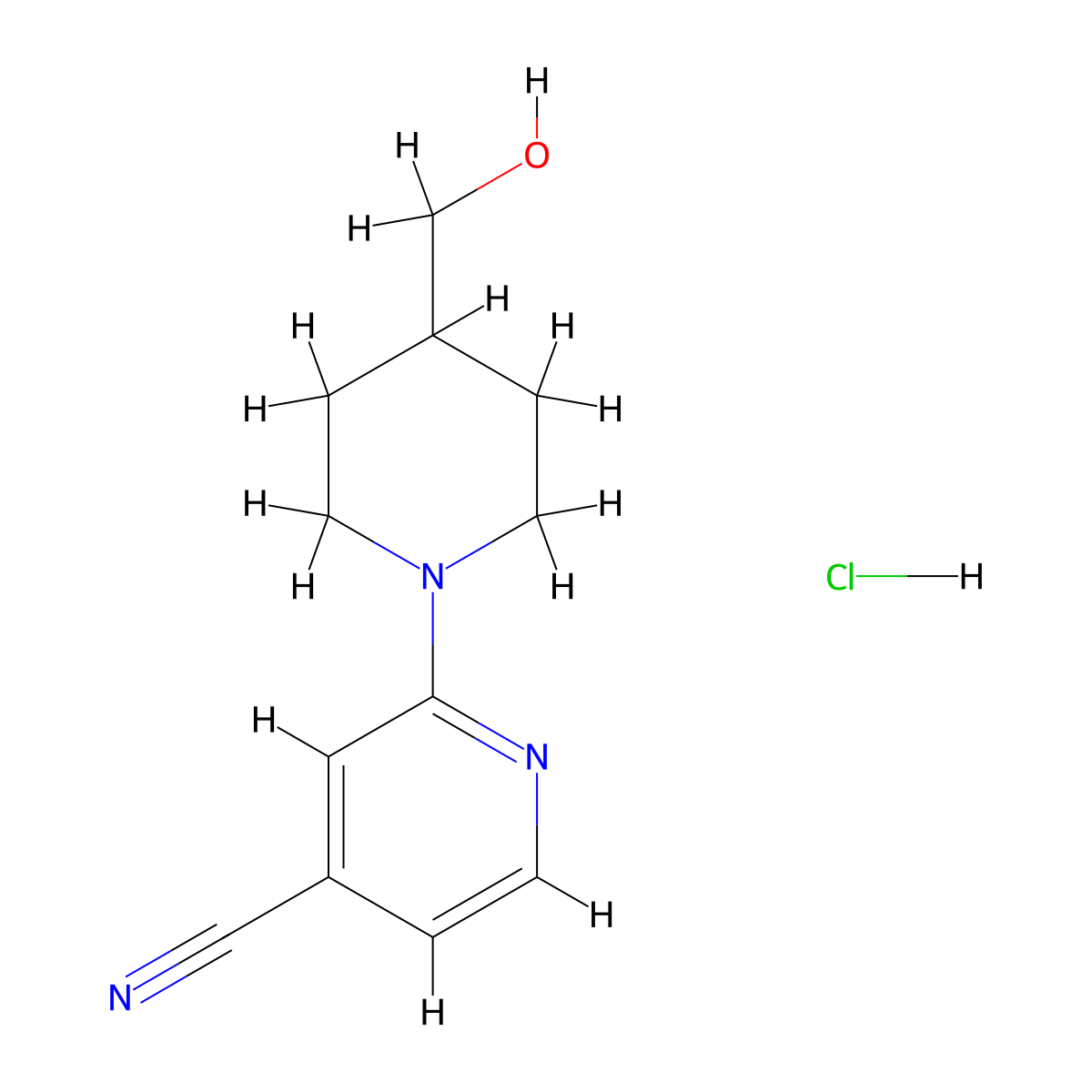 2-(4-(Hydroxymethyl)piperidin-1-yl)isonicotinonitrile hydrochloride molecular structure, CAS 2034552-79-7