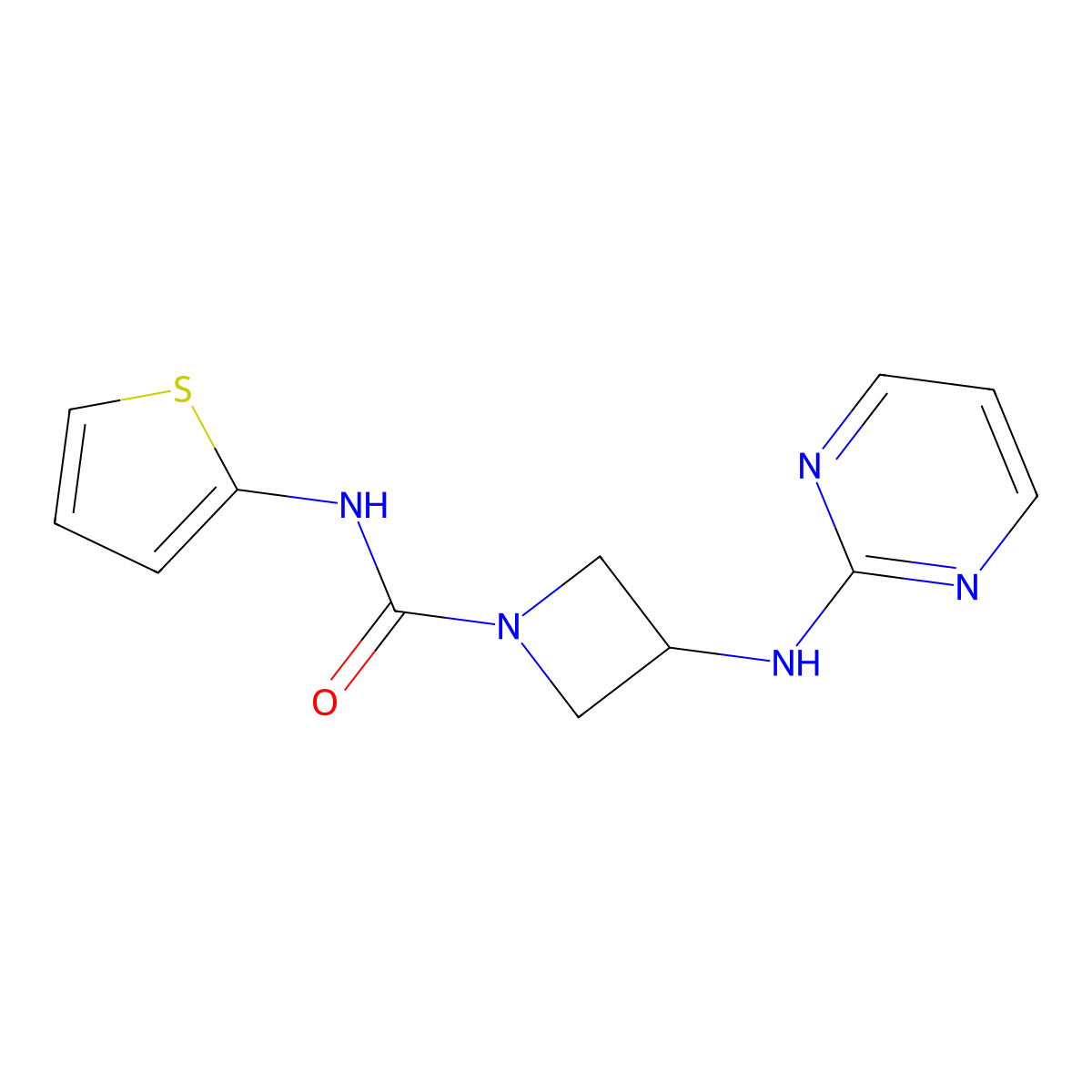 3-(pyrimidin-2-ylamino)-N-(thiophen-2-yl)azetidine-1-carboxamide molecular structure, CAS 2034552-80-0