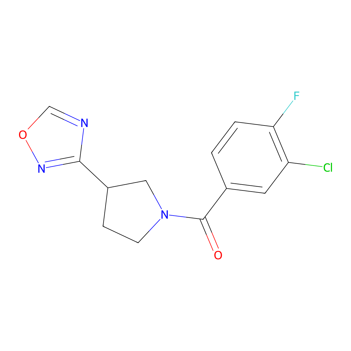 (3-(1,2,4-Oxadiazol-3-yl)pyrrolidin-1-yl)(3-chloro-4-fluorophenyl)methanone molecular structure, CAS 2034552-92-4