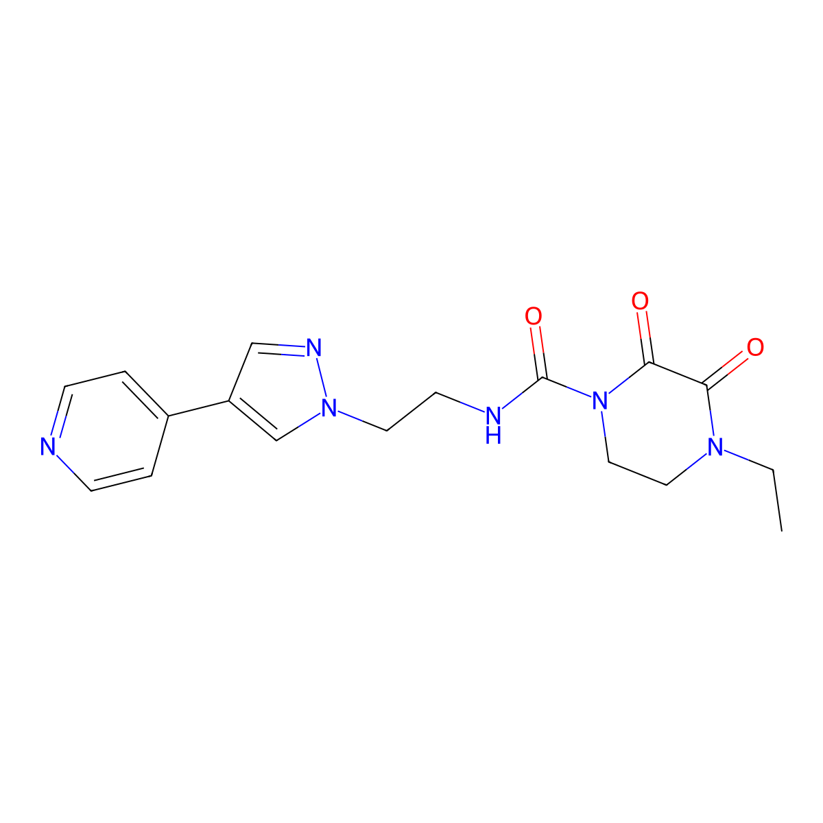 4-ethyl-2,3-dioxo-N-{2-[4-(pyridin-4-yl)-1H-pyrazol-1-yl]ethyl}piperazine-1-carboxamide molecular structure, CAS 2034552-94-6