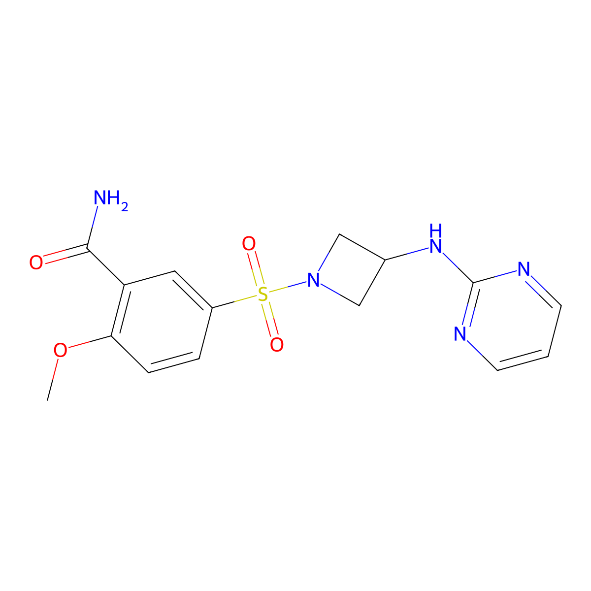 2-Methoxy-5-((3-(pyrimidin-2-ylamino)azetidin-1-yl)sulfonyl)benzamide molecular structure, CAS 2034552-95-7