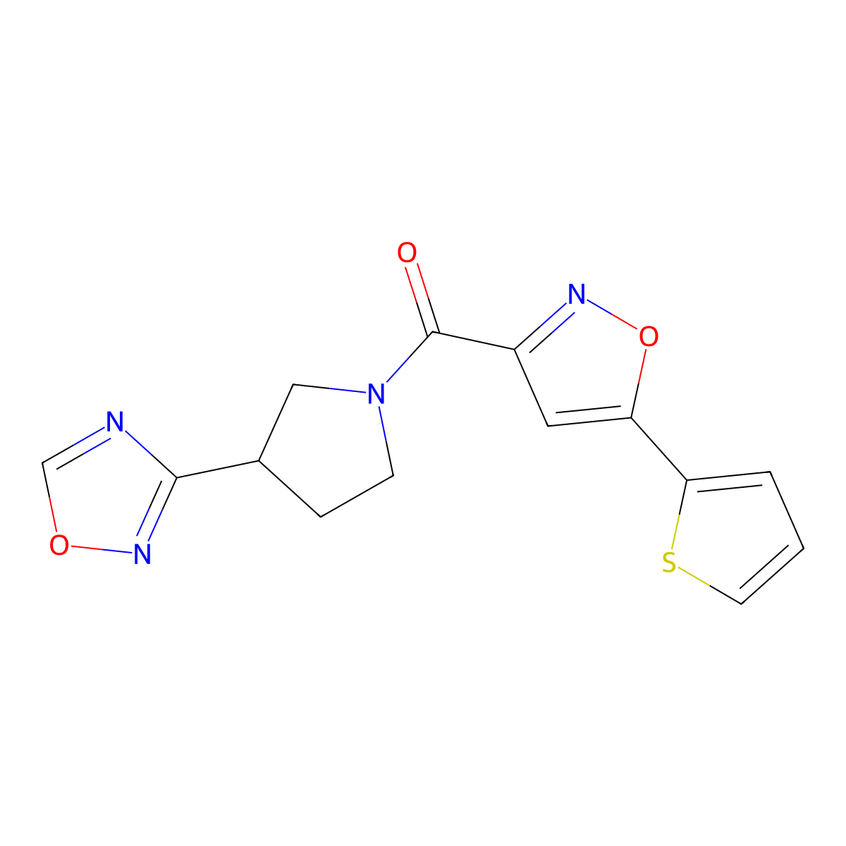(3-(1,2,4-Oxadiazol-3-yl)pyrrolidin-1-yl)(5-(thiophen-2-yl)isoxazol-3-yl)methanone molecular structure, CAS 2034552-99-1