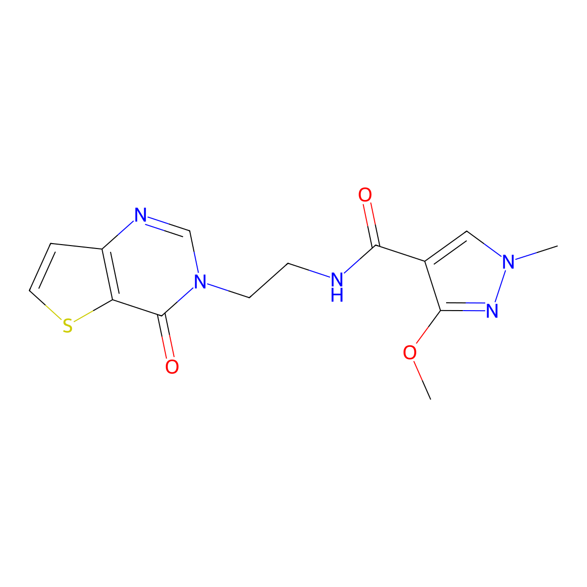 3-methoxy-1-methyl-N-(2-(4-oxothieno[3,2-d]pyrimidin-3(4H)-yl)ethyl)-1H-pyrazole-4-carboxamide molecular structure, CAS 2034553-00-7