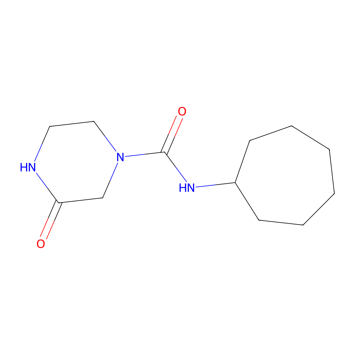 N-cycloheptyl-3-oxopiperazine-1-carboxamide molecular structure, CAS 2034553-01-8