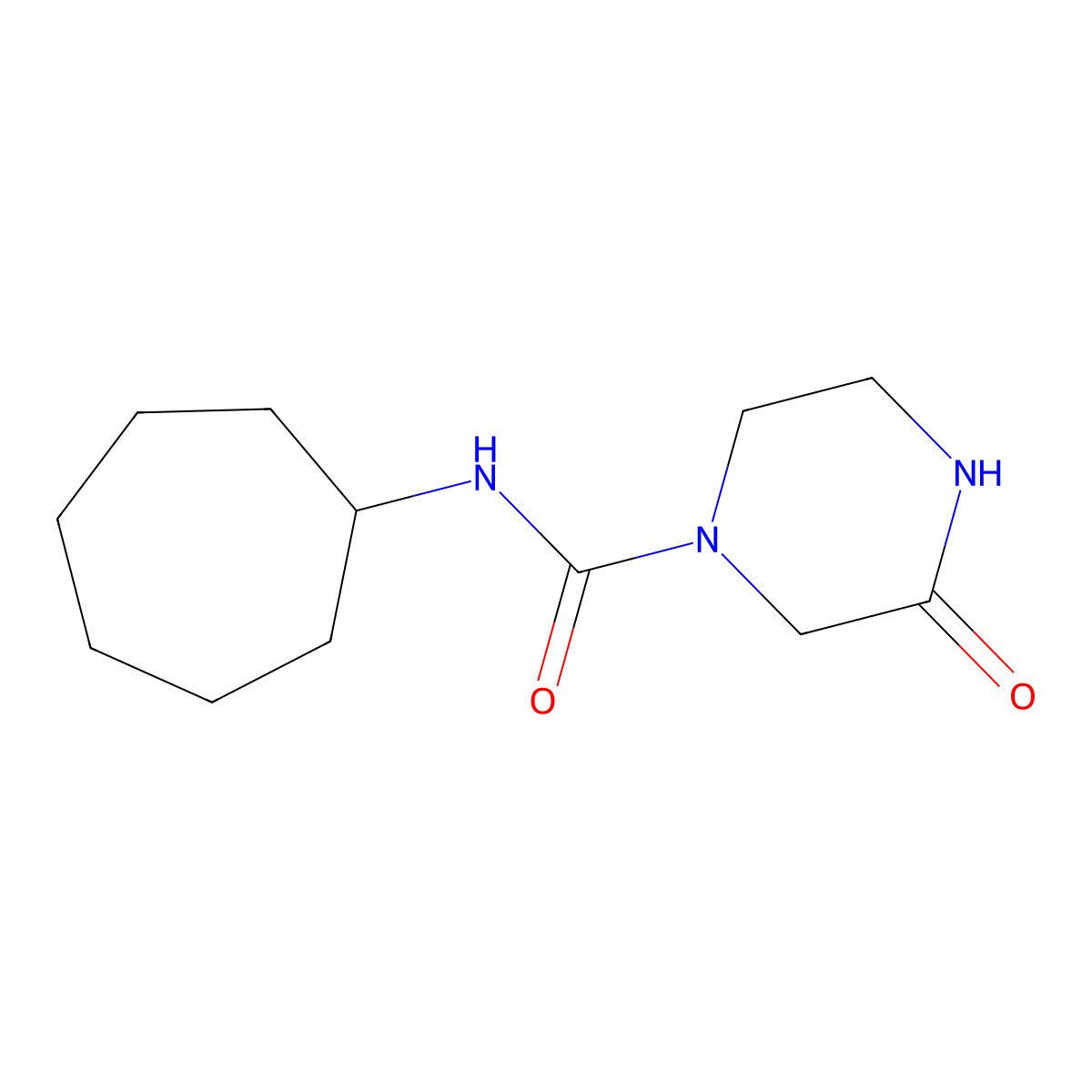 N-cycloheptyl-3-oxopiperazine-1-carboxamide molecular structure, CAS 2034553-01-8