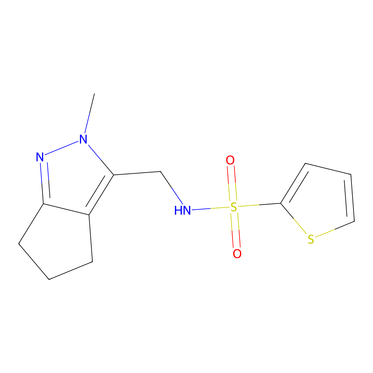 N-((2-methyl-2,4,5,6-tetrahydrocyclopenta[c]pyrazol-3-yl)methyl)thiophene-2-sulfonamide molecular structure, CAS 2034553-02-9