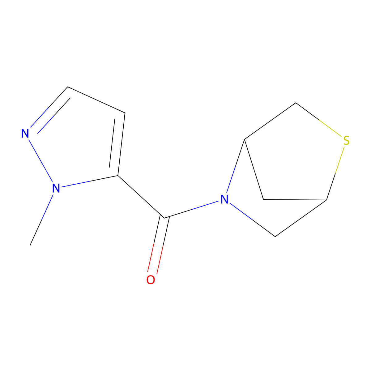 2-thia-5-azabicyclo[2.2.1]heptan-5-yl(1-methyl-1H-pyrazol-5-yl)methanone molecular structure, CAS 2034553-04-1