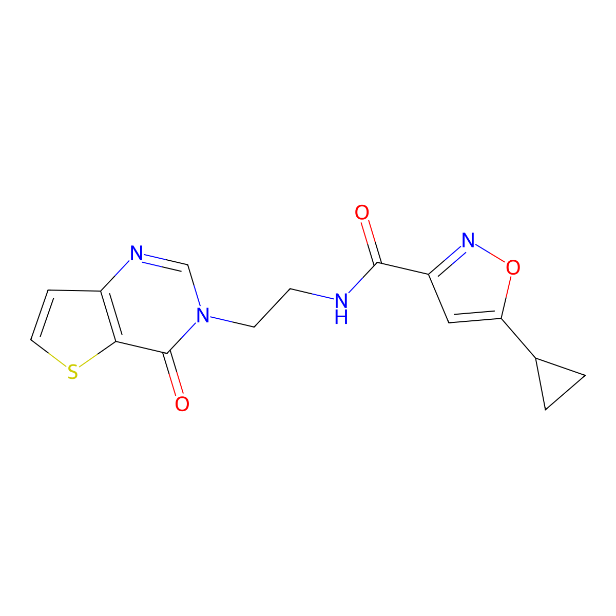 5-cyclopropyl-N-(2-(4-oxothieno[3,2-d]pyrimidin-3(4H)-yl)ethyl)isoxazole-3-carboxamide molecular structure, CAS 2034553-07-4