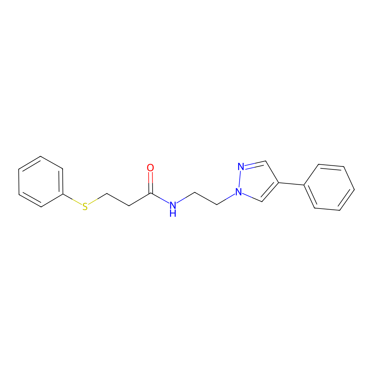 N-(2-(4-phenyl-1H-pyrazol-1-yl)ethyl)-3-(phenylthio)propanamide molecular structure, CAS 2034553-08-5