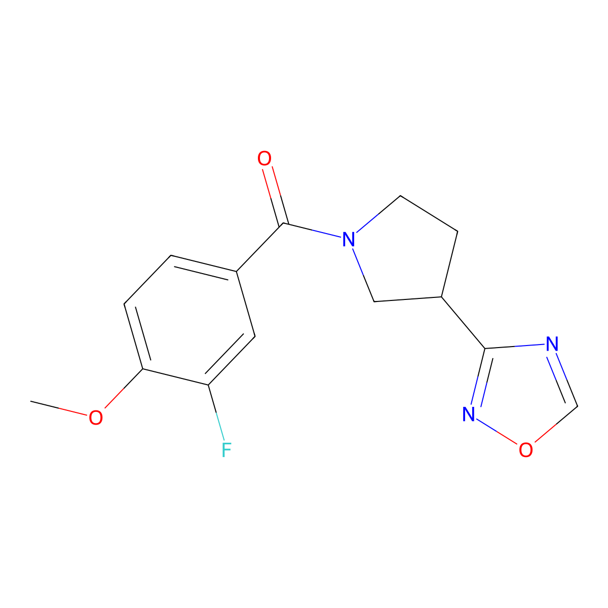 (3-(1,2,4-Oxadiazol-3-yl)pyrrolidin-1-yl)(3-fluoro-4-methoxyphenyl)methanone molecular structure, CAS 2034553-09-6