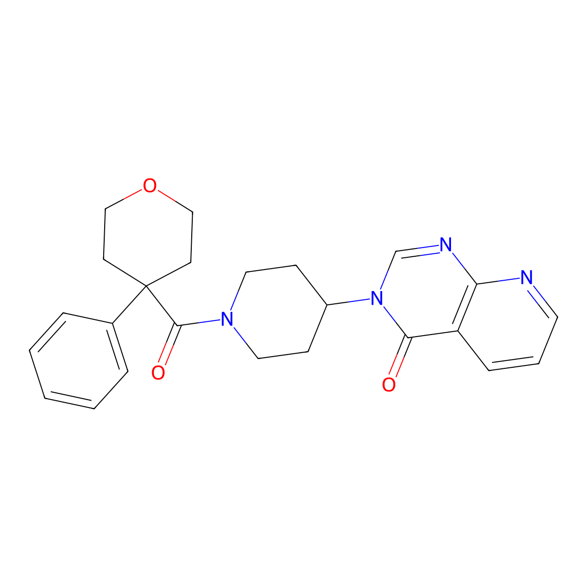 3-(1-(4-phenyltetrahydro-2H-pyran-4-carbonyl)piperidin-4-yl)pyrido[2,3-d]pyrimidin-4(3H)-one molecular structure, CAS 2034553-13-2