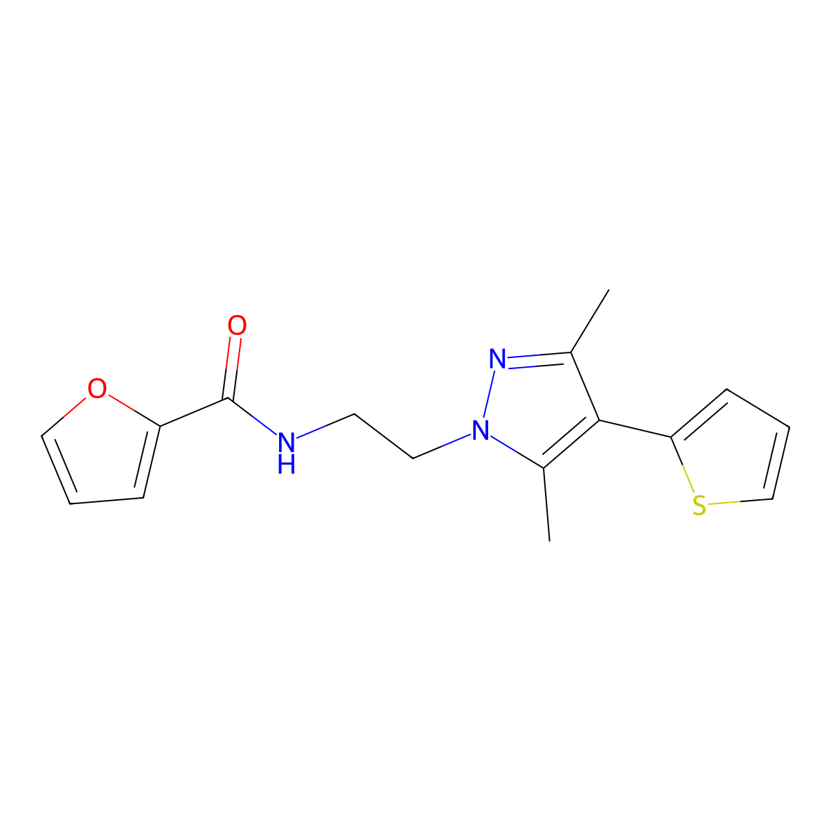 N-(2-(3,5-dimethyl-4-(thiophen-2-yl)-1H-pyrazol-1-yl)ethyl)furan-2-carboxamide molecular structure, CAS 2034553-16-5