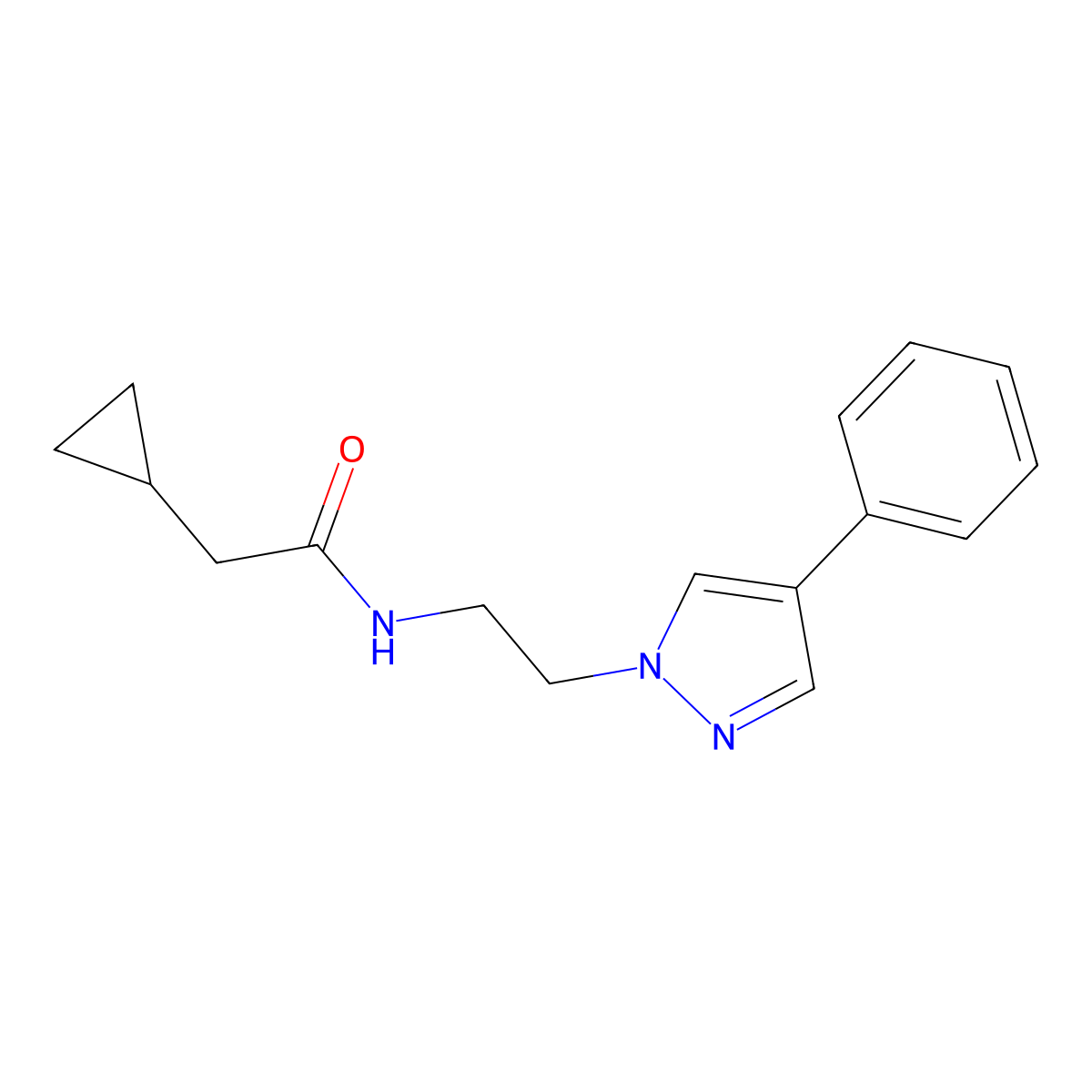 2-cyclopropyl-N-(2-(4-phenyl-1H-pyrazol-1-yl)ethyl)acetamide molecular structure, CAS 2034553-23-4
