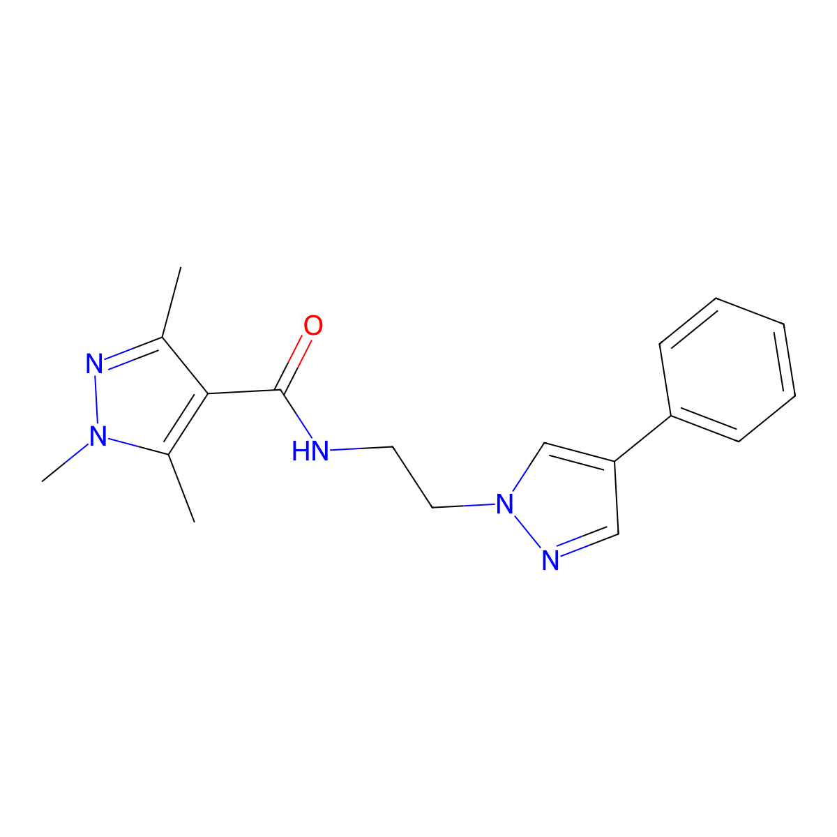 1,3,5-trimethyl-N-[2-(4-phenyl-1H-pyrazol-1-yl)ethyl]-1H-pyrazole-4-carboxamide molecular structure, CAS 2034553-29-0