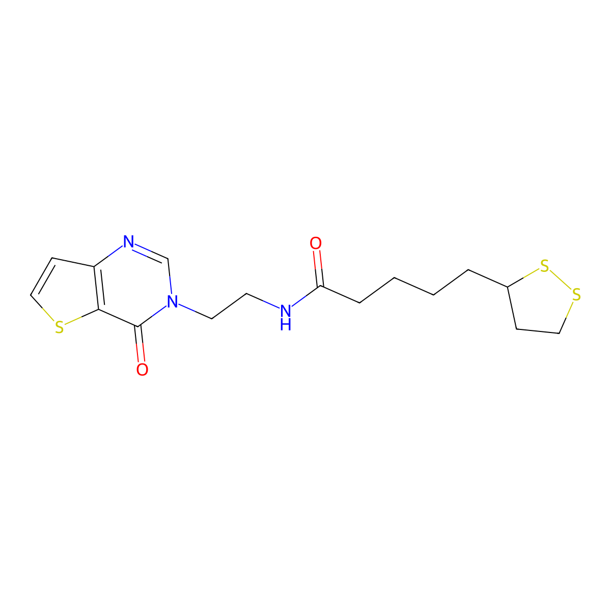 5-(1,2-dithiolan-3-yl)-N-(2-(4-oxothieno[3,2-d]pyrimidin-3(4H)-yl)ethyl)pentanamide molecular structure, CAS 2034553-30-3