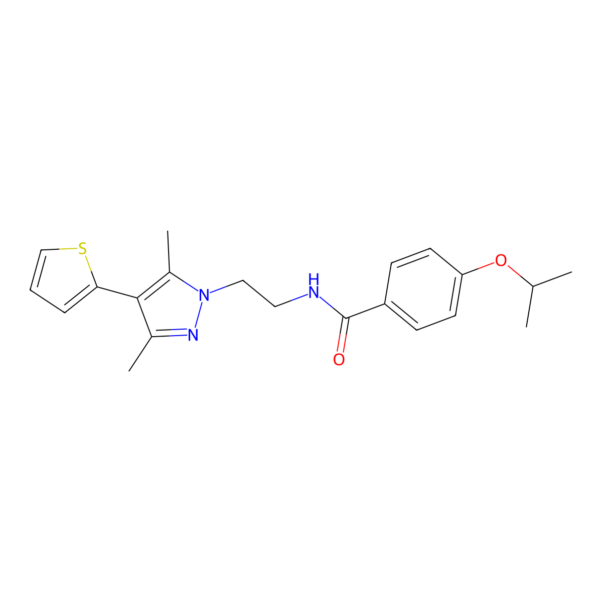 N-(2-(3,5-dimethyl-4-(thiophen-2-yl)-1H-pyrazol-1-yl)ethyl)-4-isopropoxybenzamide molecular structure, CAS 2034553-40-5