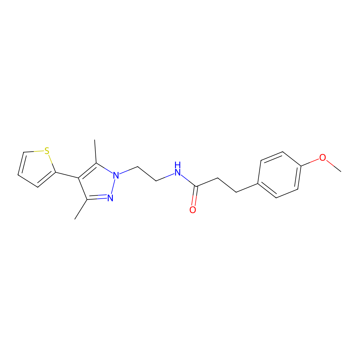 N-{2-[3,5-dimethyl-4-(thiophen-2-yl)-1H-pyrazol-1-yl]ethyl}-3-(4-methoxyphenyl)propanamide molecular structure, CAS 2034553-46-1
