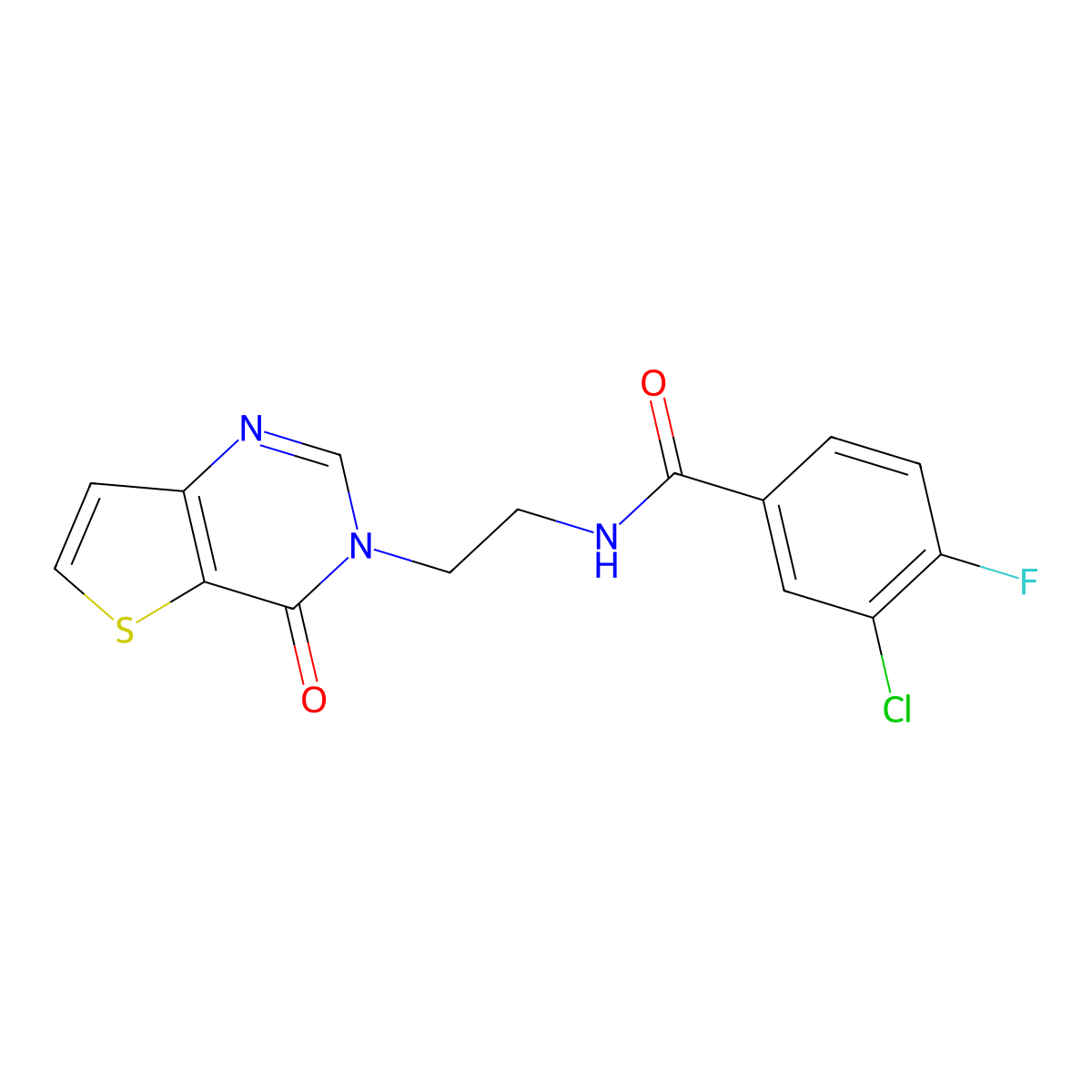 3-chloro-4-fluoro-N-(2-(4-oxothieno[3,2-d]pyrimidin-3(4H)-yl)ethyl)benzamide molecular structure, CAS 2034553-53-0