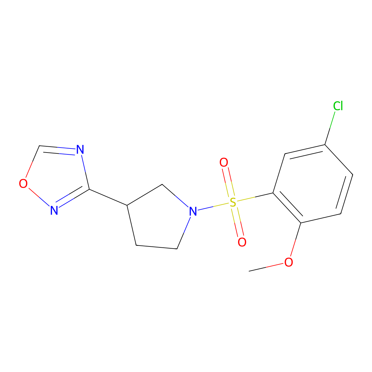 3-(1-((5-Chloro-2-methoxyphenyl)sulfonyl)pyrrolidin-3-yl)-1,2,4-oxadiazole molecular structure, CAS 2034553-57-4