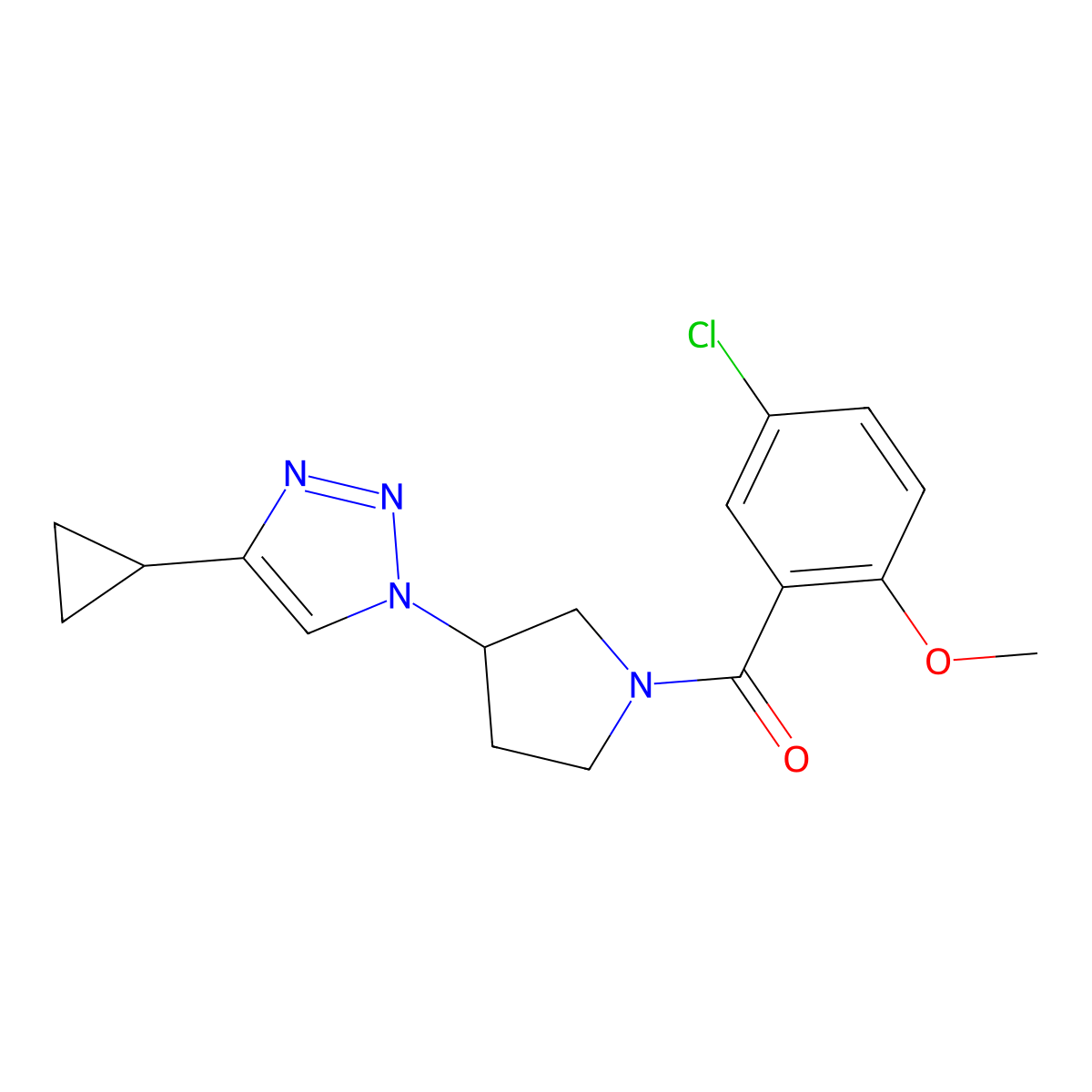 (5-chloro-2-methoxyphenyl)(3-(4-cyclopropyl-1H-1,2,3-triazol-1-yl)pyrrolidin-1-yl)methanone molecular structure, CAS 2034553-58-5
