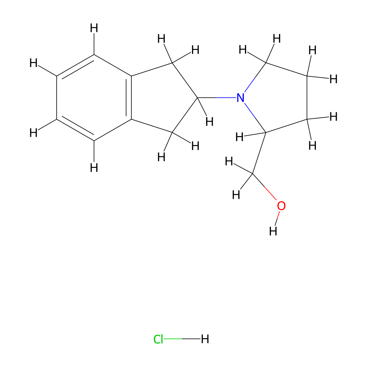 (1-(2,3-dihydro-1H-inden-2-yl)pyrrolidin-2-yl)methanol hydrochloride molecular structure, CAS 2034553-71-2