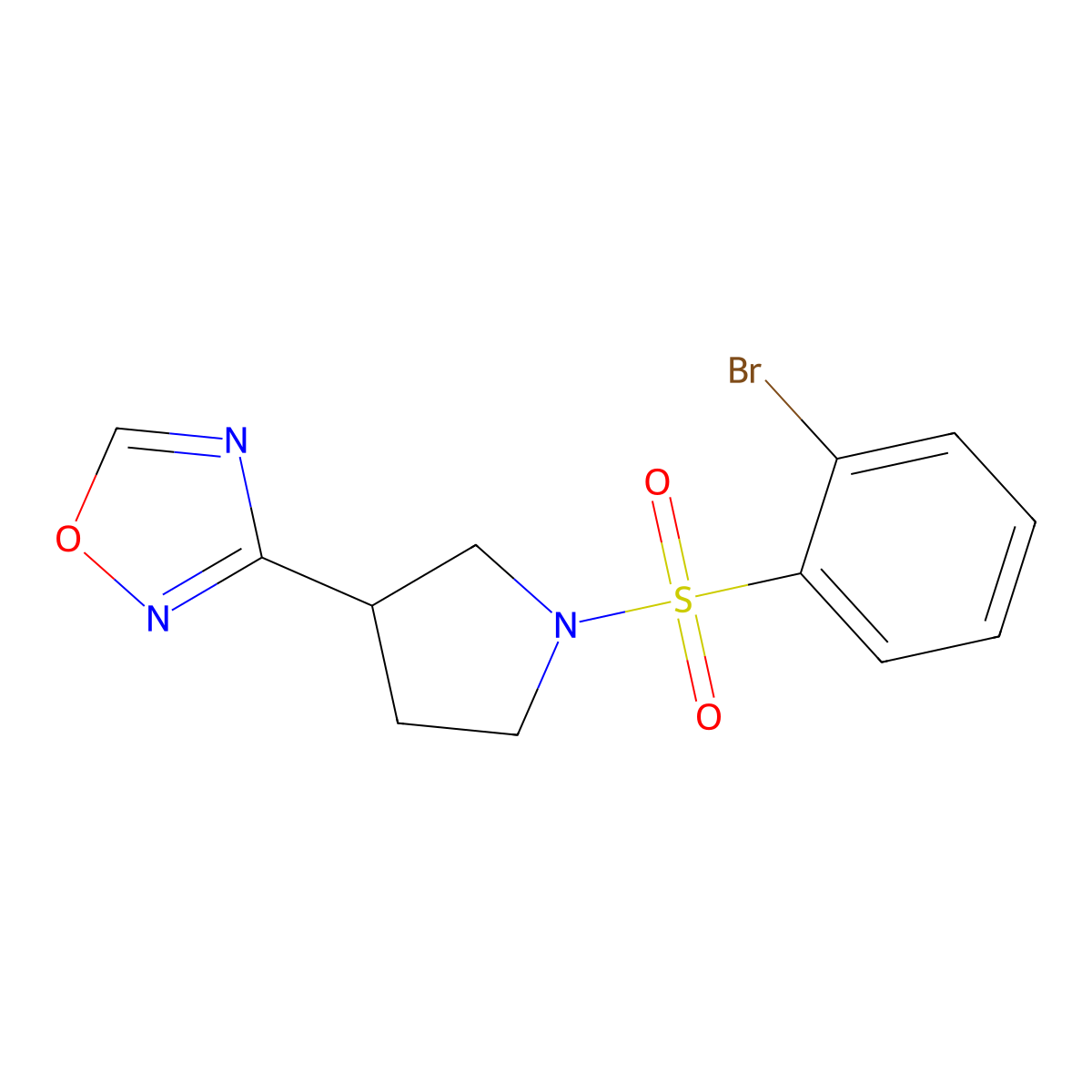 3-(1-((2-Bromophenyl)sulfonyl)pyrrolidin-3-yl)-1,2,4-oxadiazole molecular structure, CAS 2034553-77-8
