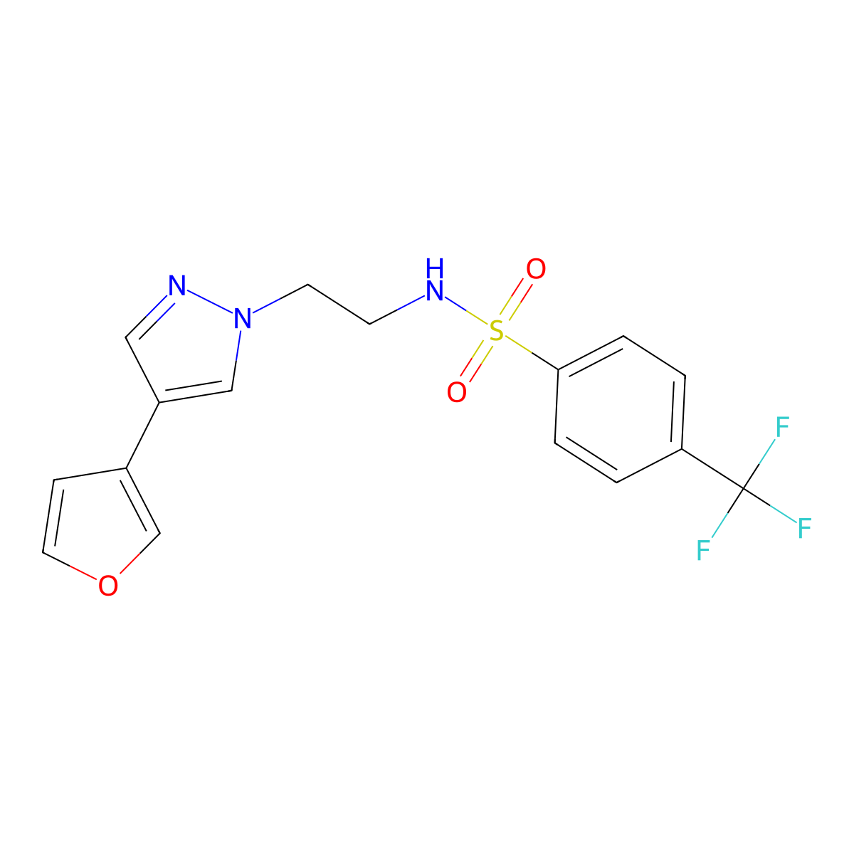 N-(2-(4-(furan-3-yl)-1H-pyrazol-1-yl)ethyl)-4-(trifluoromethyl)benzenesulfonamide molecular structure, CAS 2034553-79-0
