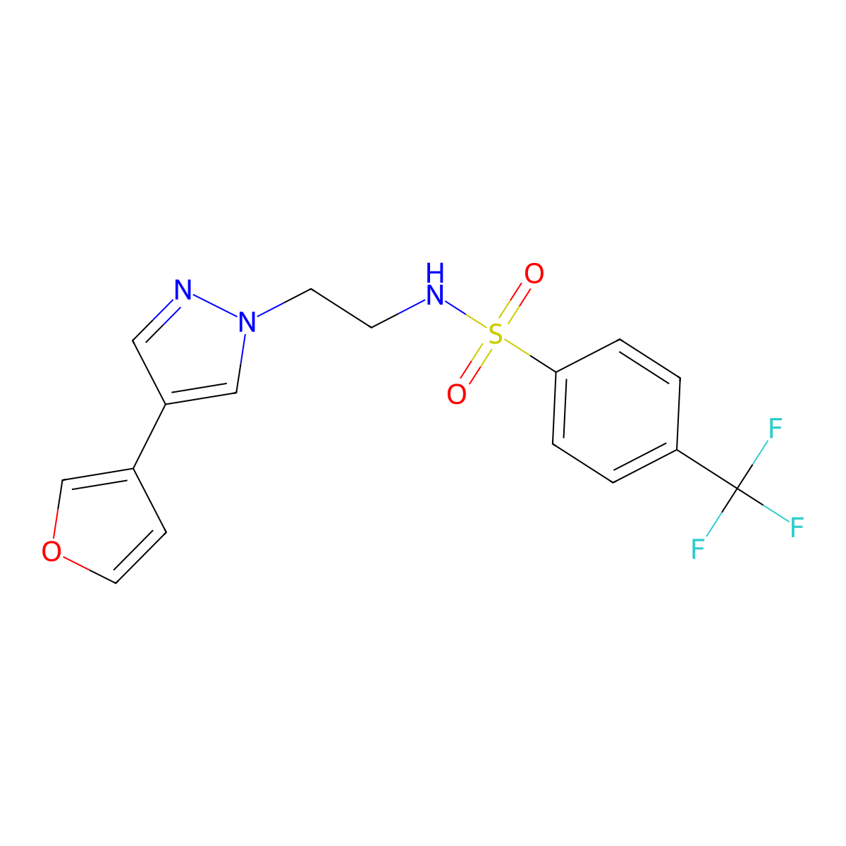 N-(2-(4-(furan-3-yl)-1H-pyrazol-1-yl)ethyl)-4-(trifluoromethyl)benzenesulfonamide molecular structure, CAS 2034553-79-0