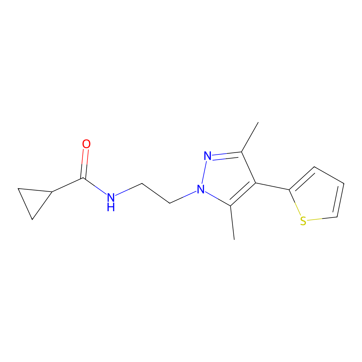 N-{2-[3,5-dimethyl-4-(thiophen-2-yl)-1H-pyrazol-1-yl]ethyl}cyclopropanecarboxamide molecular structure, CAS 2034553-80-3