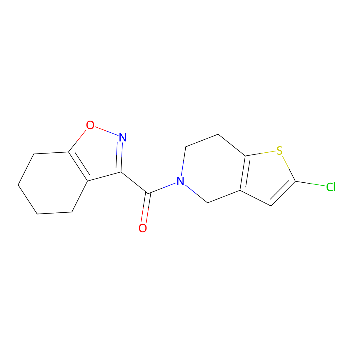 (2-chloro-6,7-dihydrothieno[3,2-c]pyridin-5(4H)-yl)(4,5,6,7-tetrahydrobenzo[d]isoxazol-3-yl)methanone molecular structure, CAS 2034553-82-5