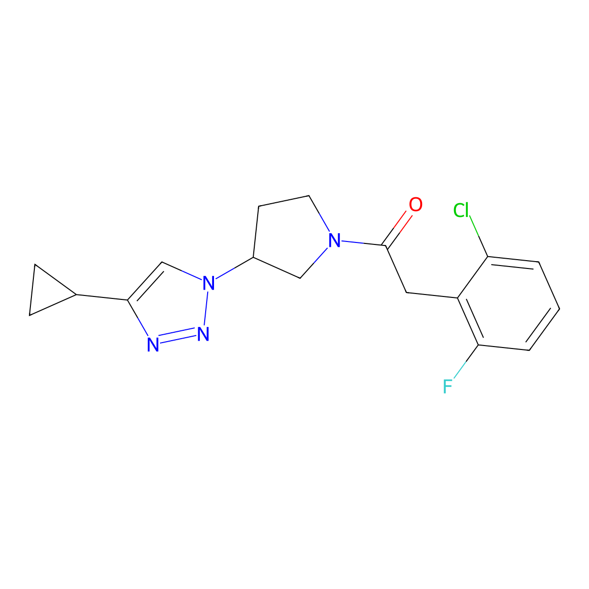 2-(2-chloro-6-fluorophenyl)-1-(3-(4-cyclopropyl-1H-1,2,3-triazol-1-yl)pyrrolidin-1-yl)ethanone molecular structure, CAS 2034553-84-7