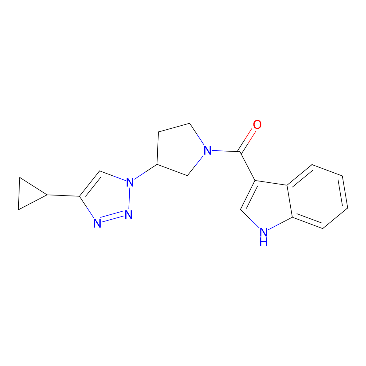 (3-(4-cyclopropyl-1H-1,2,3-triazol-1-yl)pyrrolidin-1-yl)(1H-indol-3-yl)methanone molecular structure, CAS 2034553-95-0