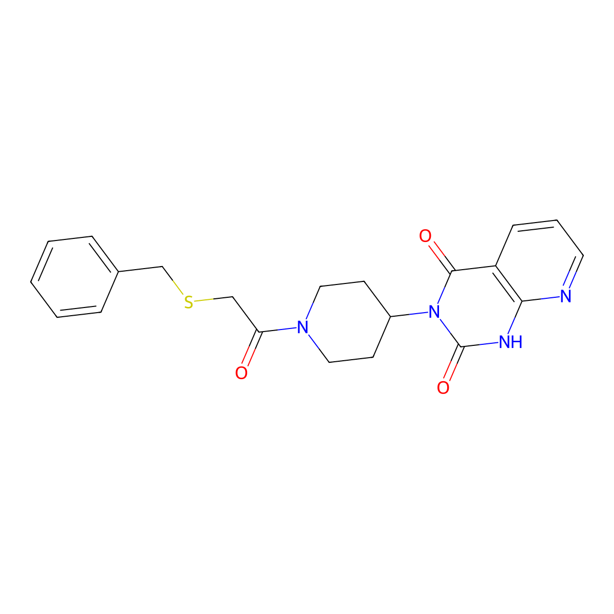 3-(1-(2-(benzylthio)acetyl)piperidin-4-yl)pyrido[2,3-d]pyrimidine-2,4(1H,3H)-dione molecular structure, CAS 2034553-98-3