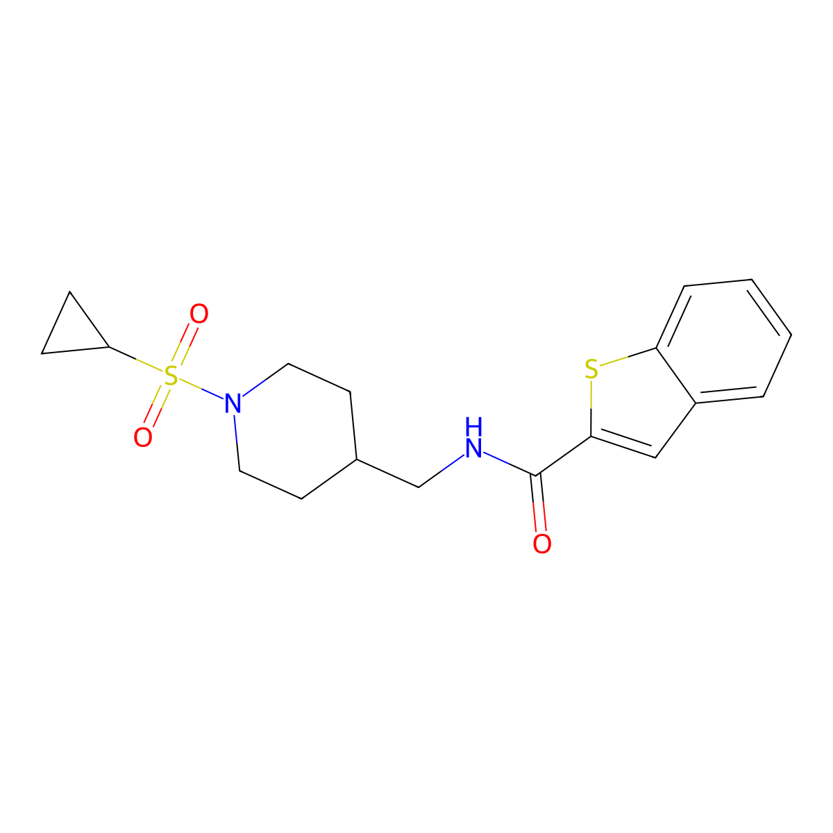 N-((1-(cyclopropylsulfonyl)piperidin-4-yl)methyl)benzo[b]thiophene-2-carboxamide molecular structure, CAS 2034554-00-0