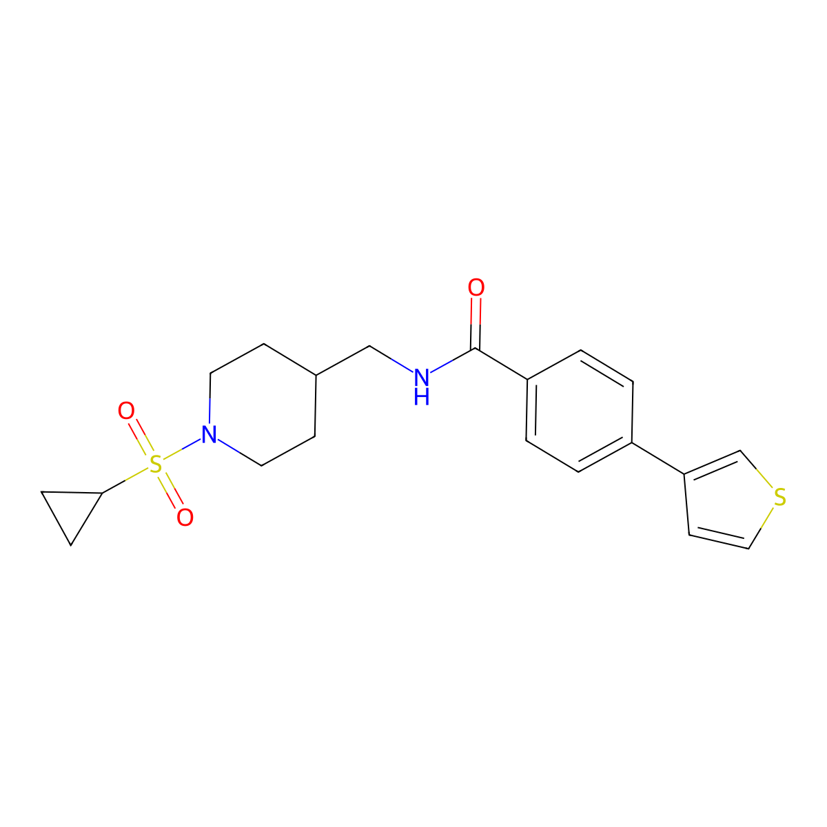 N-((1-(cyclopropylsulfonyl)piperidin-4-yl)methyl)-4-(thiophen-3-yl)benzamide molecular structure, CAS 2034554-09-9
