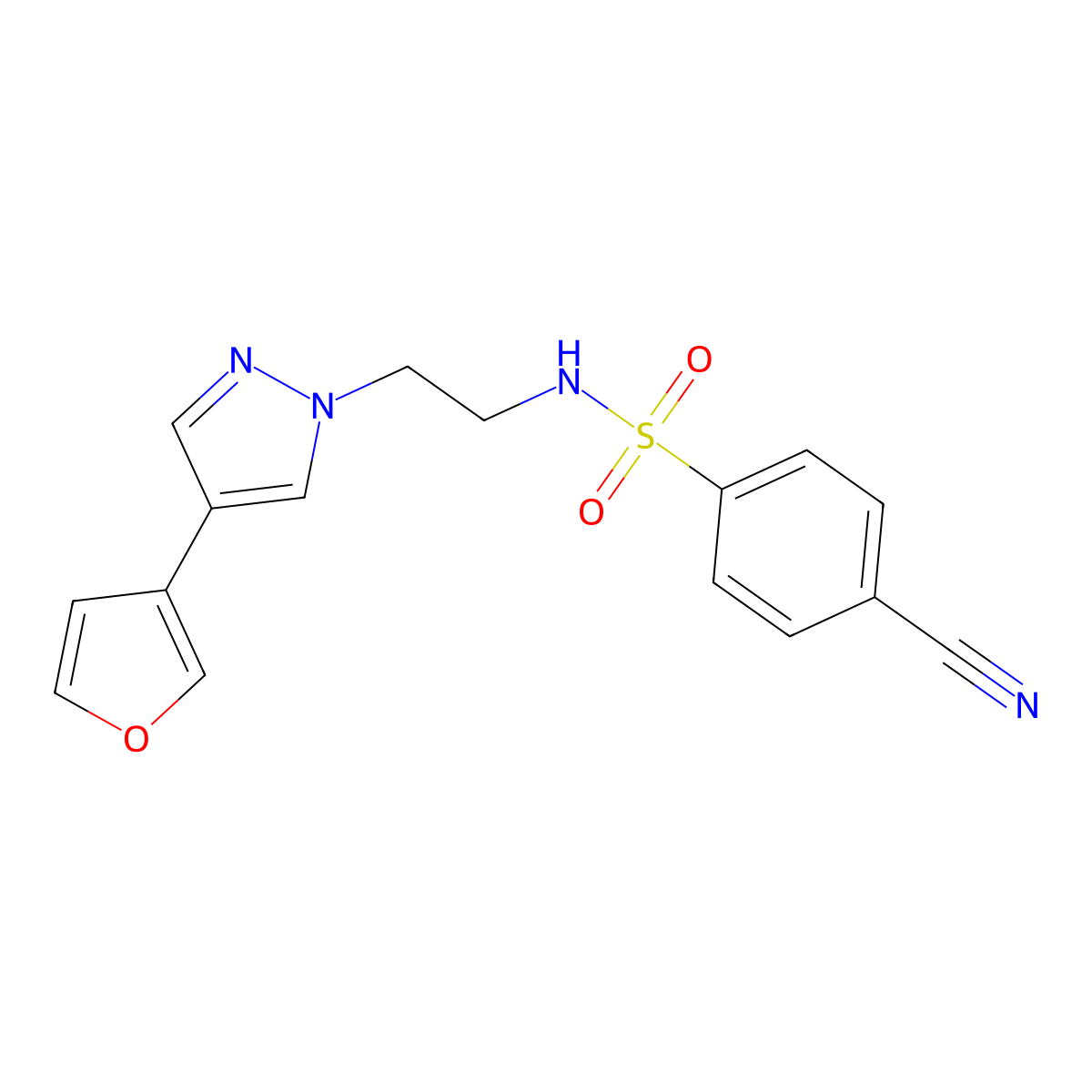 4-cyano-N-(2-(4-(furan-3-yl)-1H-pyrazol-1-yl)ethyl)benzenesulfonamide molecular structure, CAS 2034554-12-4
