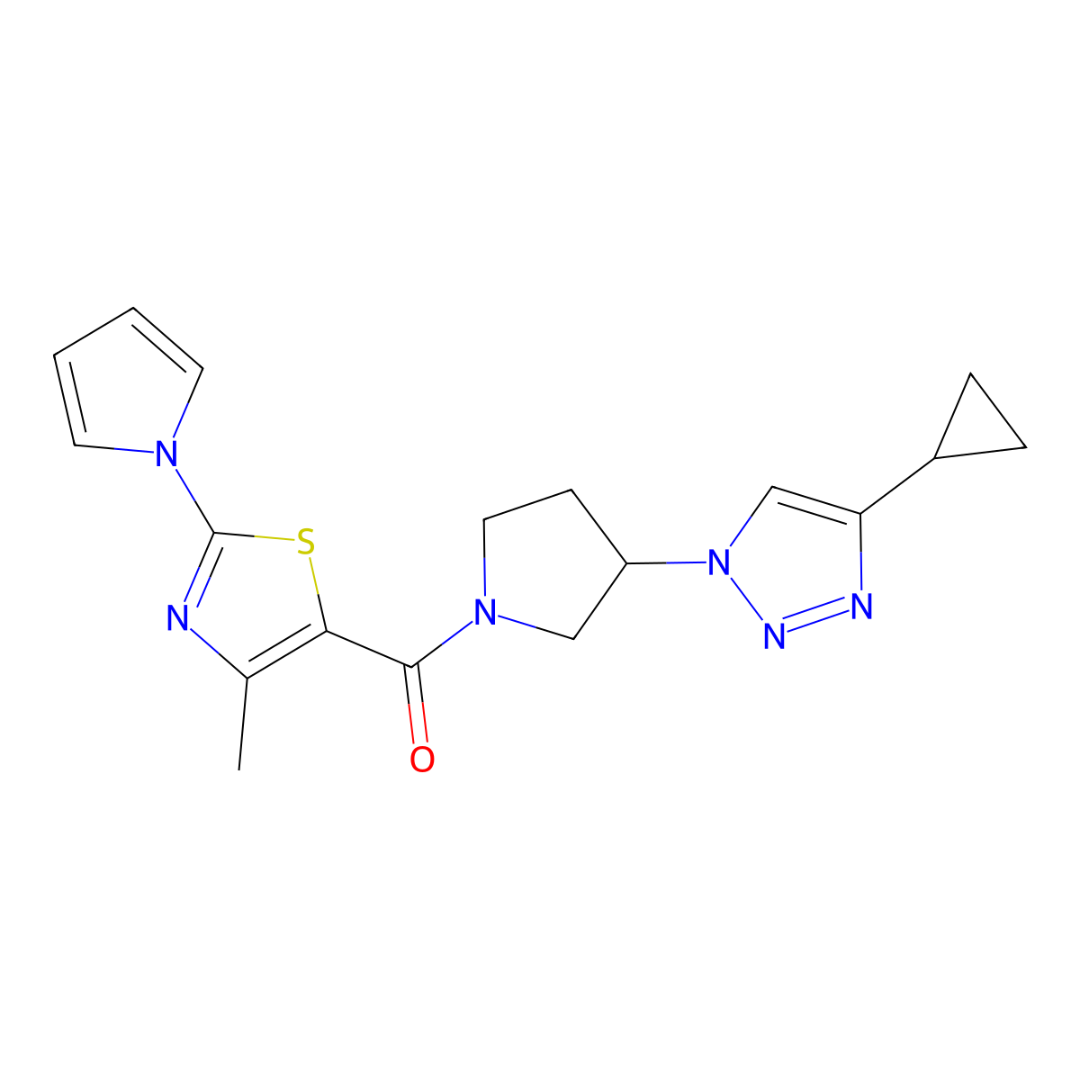 (3-(4-cyclopropyl-1H-1,2,3-triazol-1-yl)pyrrolidin-1-yl)(4-methyl-2-(1H-pyrrol-1-yl)thiazol-5-yl)methanone molecular structure, CAS 2034554-19-1