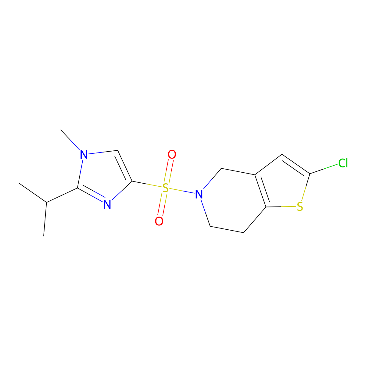 2-chloro-5-((2-isopropyl-1-methyl-1H-imidazol-4-yl)sulfonyl)-4,5,6,7-tetrahydrothieno[3,2-c]pyridine molecular structure, CAS 2034554-24-8