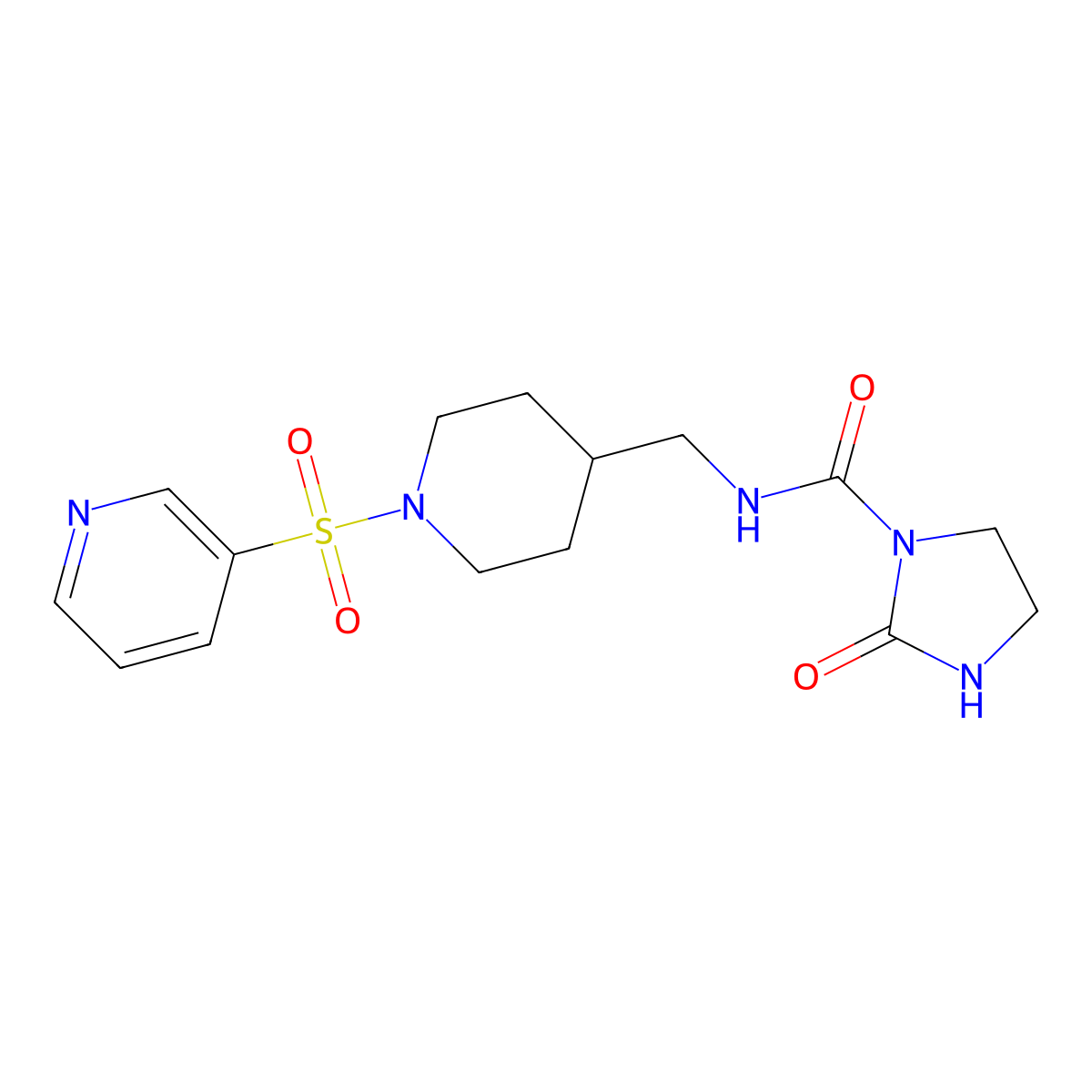 2-oxo-N-((1-(pyridin-3-ylsulfonyl)piperidin-4-yl)methyl)imidazolidine-1-carboxamide molecular structure, CAS 2034554-27-1