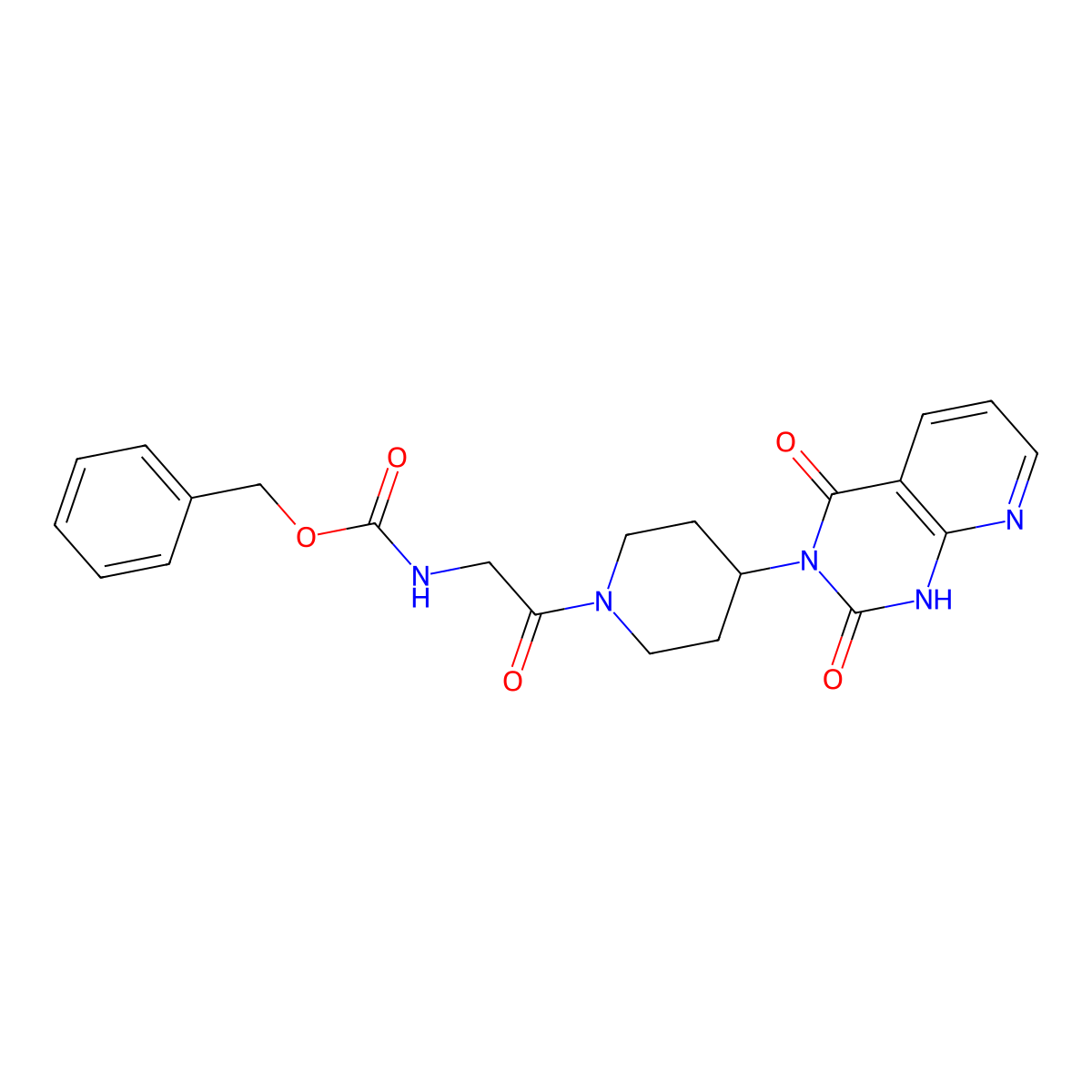 benzyl (2-(4-(2,4-dioxo-1,2-dihydropyrido[2,3-d]pyrimidin-3(4H)-yl)piperidin-1-yl)-2-oxoethyl)carbamate molecular structure, CAS 2034554-30-6