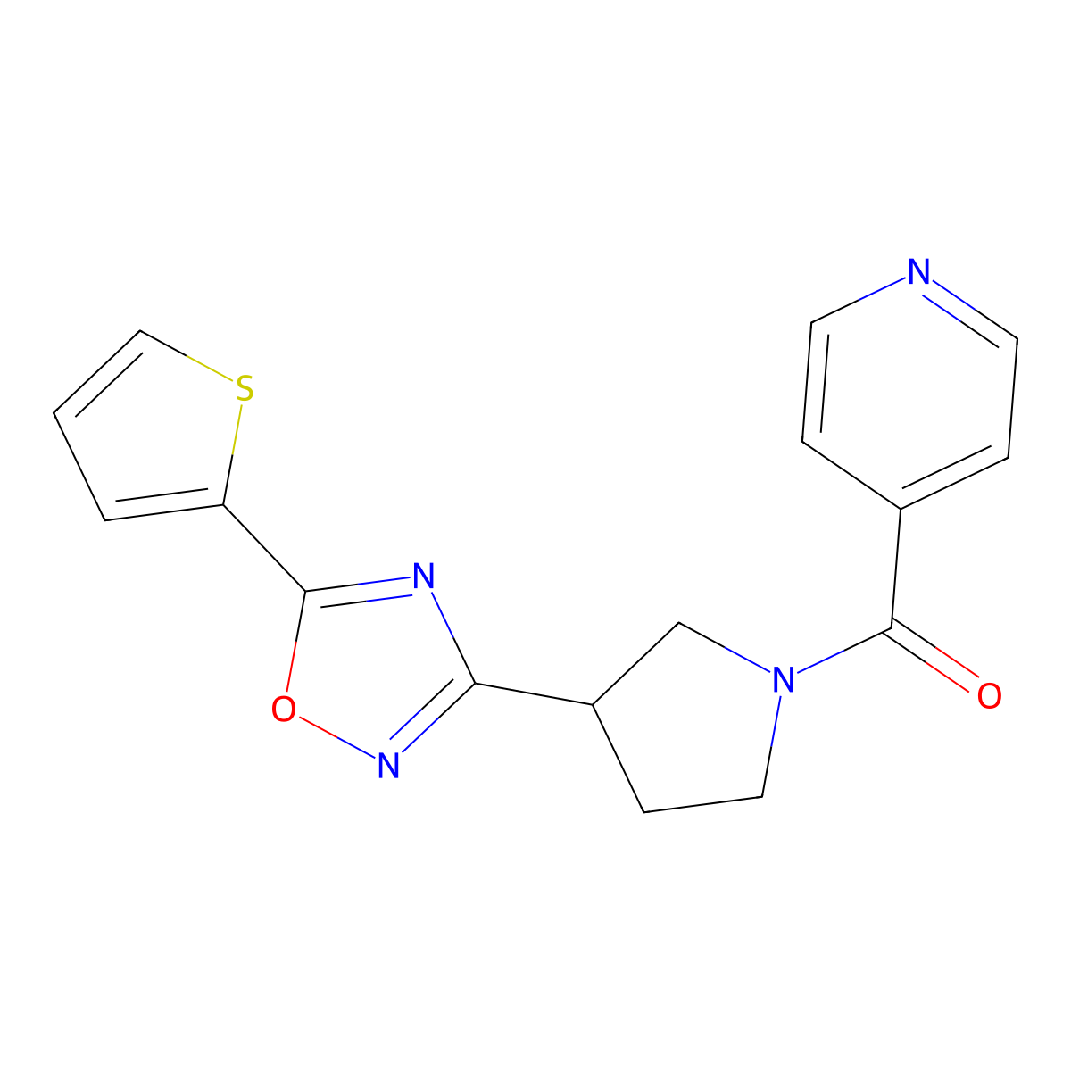 Pyridin-4-yl(3-(5-(thiophen-2-yl)-1,2,4-oxadiazol-3-yl)pyrrolidin-1-yl)methanone molecular structure, CAS 2034554-31-7